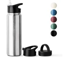 Gertuvė Ecost prekė po grąžinimo Vinsun Stainless Steel Drinking Bottle 750 ml - 3 Lids - Leak-Proof, Suitab (Atnaujinta)