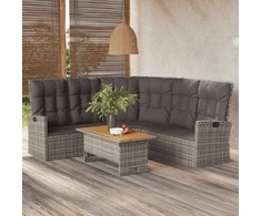Lauko baldų komplektas Atlošiama kampinė sofa su pagalvėlėmis, pilka, poliratanas