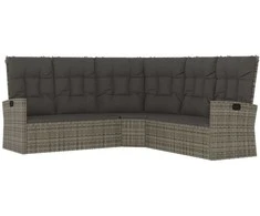 Lauko baldų komplektas Atlošiama kampinė sofa su pagalvėlėmis, pilka, poliratanas