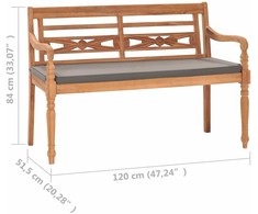 Batavia suoliukas su tamsiai pilka pagalve, 120cm, tikmedis
