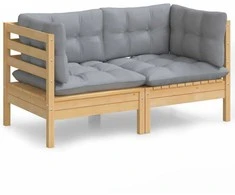 Dvivietė sodo sofa su pilkomis pagalvėlėmis, pušies masyvas