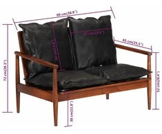 Dvivietė sofa, juodos spalvos, tikra oda ir akacijos masyvas