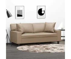 Dvivietė sofa su pagalvėlėmis, kapučino, 140cm, dirbtinė oda