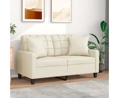 Dvivietė sofa su pagalvėlėmis, kreminė, 120cm, dirbtinė oda