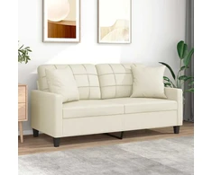 Dvivietė sofa su pagalvėlėmis, kreminė, 140cm, dirbtinė oda