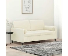 Dvivietė sofa su pagalvėlėmis, kreminės spalvos, 140cm, aksomas