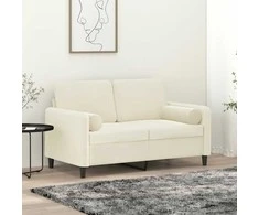 Dvivietė sofa su pagalvėlėmis, kreminės spalvos, 120cm, aksomas