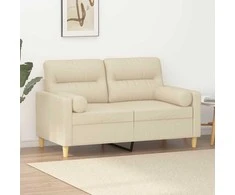 Dvivietė sofa su pagalvėlėmis, kreminės spalvos, 120cm, audinys