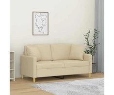 Dvivietė sofa su pagalvėlėmis, kreminės spalvos, 140cm, audinys
