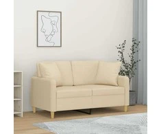 Dvivietė sofa su pagalvėlėmis, kreminės spalvos, 120cm, audinys