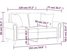 Dvivietė sofa su pagalvėlėmis, mėlynos spalvos, 120cm, aksomas