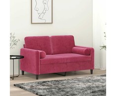 Dvivietė sofa su pagalvėlėmis, raudonojo vyno, 120cm, aksomas