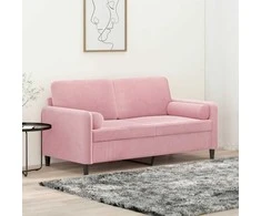 Dvivietė sofa su pagalvėlėmis, rožinės spalvos, 140cm, aksomas