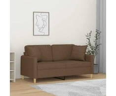 Dvivietė sofa su pagalvėlėmis, rudos spalvos, 140cm, audinys