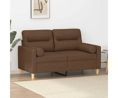 Dvivietė sofa su pagalvėlėmis, rudos spalvos, 120cm, audinys