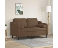 Dvivietė sofa su pagalvėlėmis, rudos spalvos, 120cm, audinys