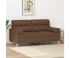 Dvivietė sofa su pagalvėlėmis, rudos spalvos, 140cm, audinys