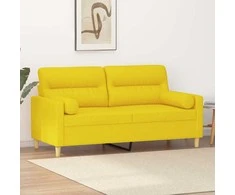 Dvivietė sofa su pagalvėlėmis, šviesiai geltona, 140cm, audinys