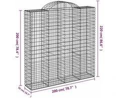 Išlenktas gabiono krepšys, 200x50x200/220 cm, geležis