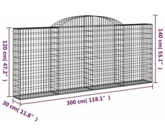 Išlenkti gabiono krepšiai, 13vnt., 300x30x120/140cm, geležis