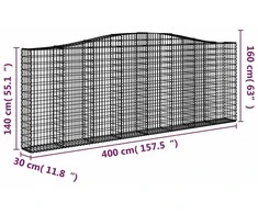 Išlenkti gabiono krepšiai, 3vnt., 400x30x140/160cm, geležis