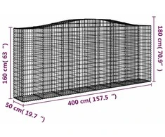 Išlenkti gabiono krepšiai, 3vnt., 400x50x160/180cm, geležis
