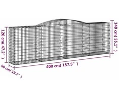 Išlenkti gabiono krepšiai, 4vnt., 400x50x120/140cm, geležis
