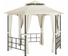 Išskleidžiama pavėsinė su šoninėmis sienomis, kreminė spalva, 3,1x2,7m