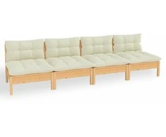 Keturvietė sodo sofa su kreminėmis pagalvėlėmis, pušies masyvas