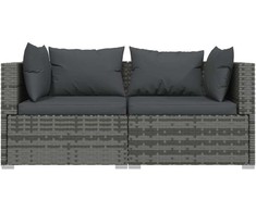 Lauko baldų komplektas Dvivietė sofa su pagalvėlėmis, pilkos spalvos, poliratanas