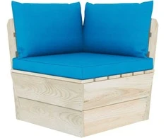 Kampinė sodo sofa iš palečių su pagalvėlėmis, impregnuota eglė
