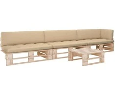 Lauko baldų komplektas Poilsio komplektas iš palečių su pagalvėlėmis, 4 dalių, pušis