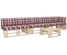 Lauko baldų komplektas Poilsio komplektas iš palečių su pagalvėlėmis, 4 dalių, pušis