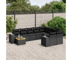 Sofa Sodo komplektas su pagalvėlėmis, 10 dalių, juodas, poliratanas