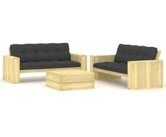 Lauko baldų komplektas Sodo komplektas su pagalvėlėmis, 3 dalių, impregnuota pušis