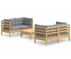Lauko baldų komplektas Sodo komplektas su pilkomis pagalvėmis, 5 dalių, pušis