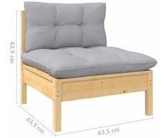 Lauko baldų komplektas Sodo komplektas su pilkomis pagalvėmis, 6 dalių, pušis