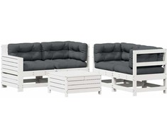 Lauko baldų komplektas Sodo komplektas su pagalvėlėmis, 5 dalių, baltas, pušis