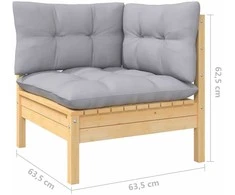 Lauko baldų komplektas Sodo komplektas su pilkomis pagalvėmis, 10 dalių, pušis