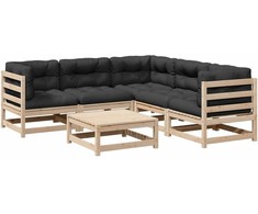 Lauko baldų komplektas Sodo sofos komplektas su pagalvėlėmis, 6 dalių, pušies masyvas