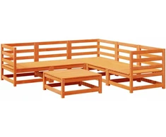 Lauko baldų komplektas Sodo sofos komplektas, 6 dalių, vaško rudas, pušies masyvas