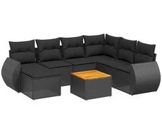 Lauko baldų komplektas Sofos komplektas su pagalvėlėmis, 8 dalių, juodas, poliratanas