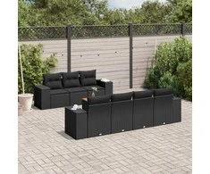 Sofa Sofos komplektas su pagalvėlėmis, 8 dalių, juodas, poliratanas