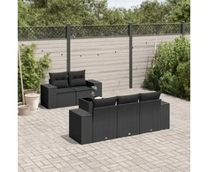 Sofa Sofos komplektas su pagalvėlėmis, 6 dalių, juodas, poliratanas