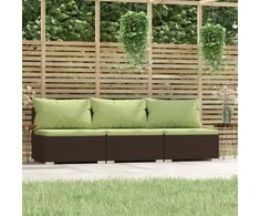 Lauko baldų komplektas Trivietė sofa su pagalvėlėmis, rudos spalvos, poliratanas