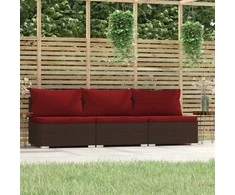 Lauko baldų komplektas Trivietė sofa su pagalvėlėmis, rudos spalvos, poliratanas