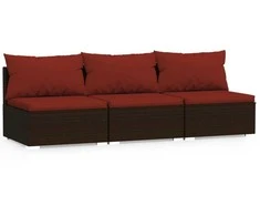 Lauko baldų komplektas Trivietė sofa su pagalvėlėmis, rudos spalvos, poliratanas
