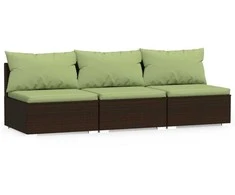 Lauko baldų komplektas Trivietė sofa su pagalvėlėmis, rudos spalvos, poliratanas