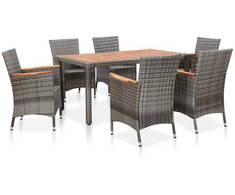 Lauko baldų komplektas Valgomojo komplektas su pagalvėmis, 7 dalių, pilkas, ratanas