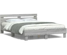 Lova Lovos rėmas su galvūgaliu ir LED, pilkas ąžuolo, 140x190cm